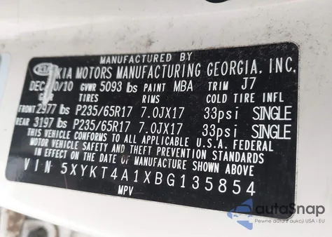 2011 Kia Sorento Lx from USA, damaged, VIN 5XYKT4A1XBG135854